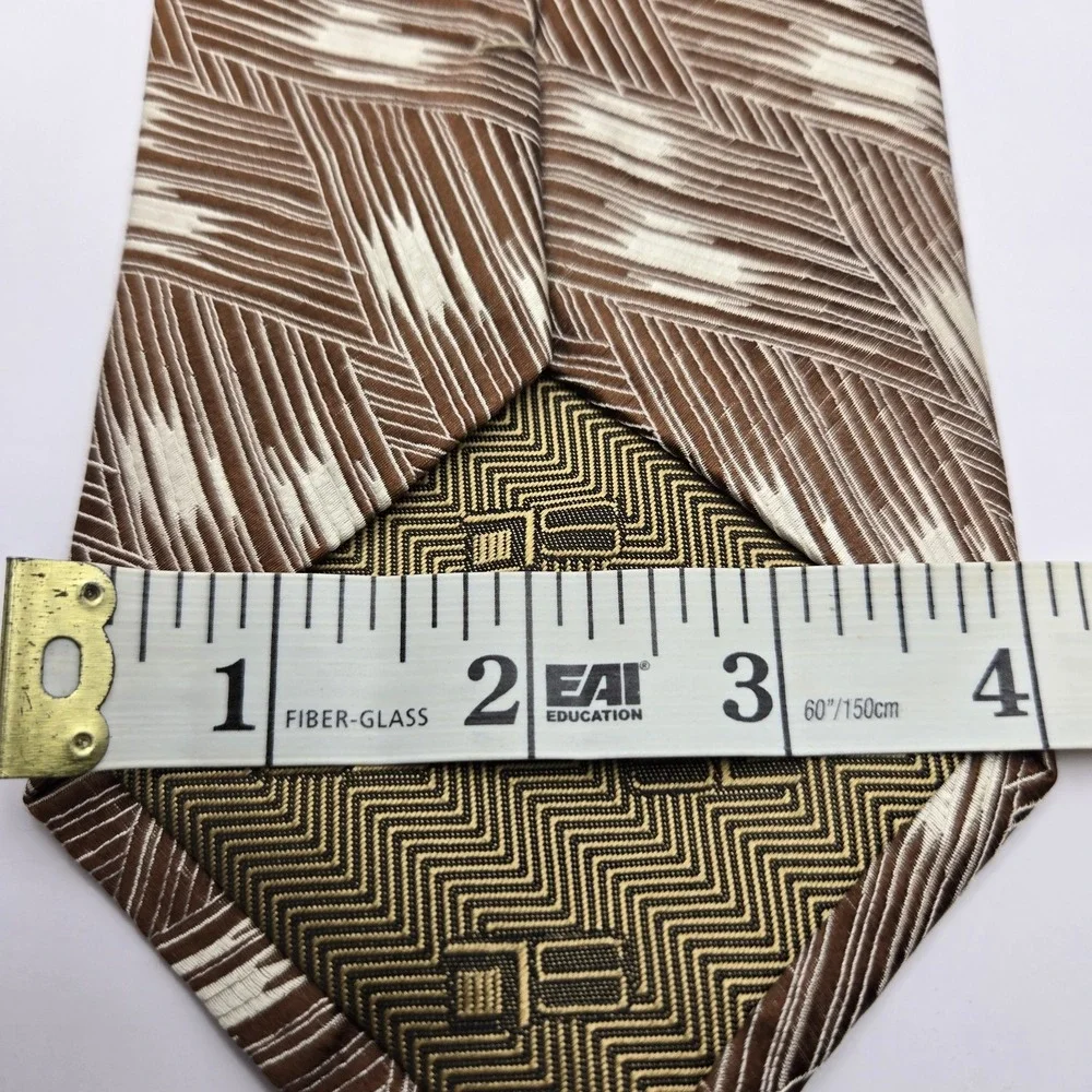 Steven Land Men's Necktie Tie Silk Weave‎ Geometric Abstract Brown